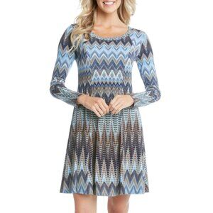 Karen Kane Blue Mixed Chevron Prints Swing Dress Size 2X‎ 18 20 Plus All-Season